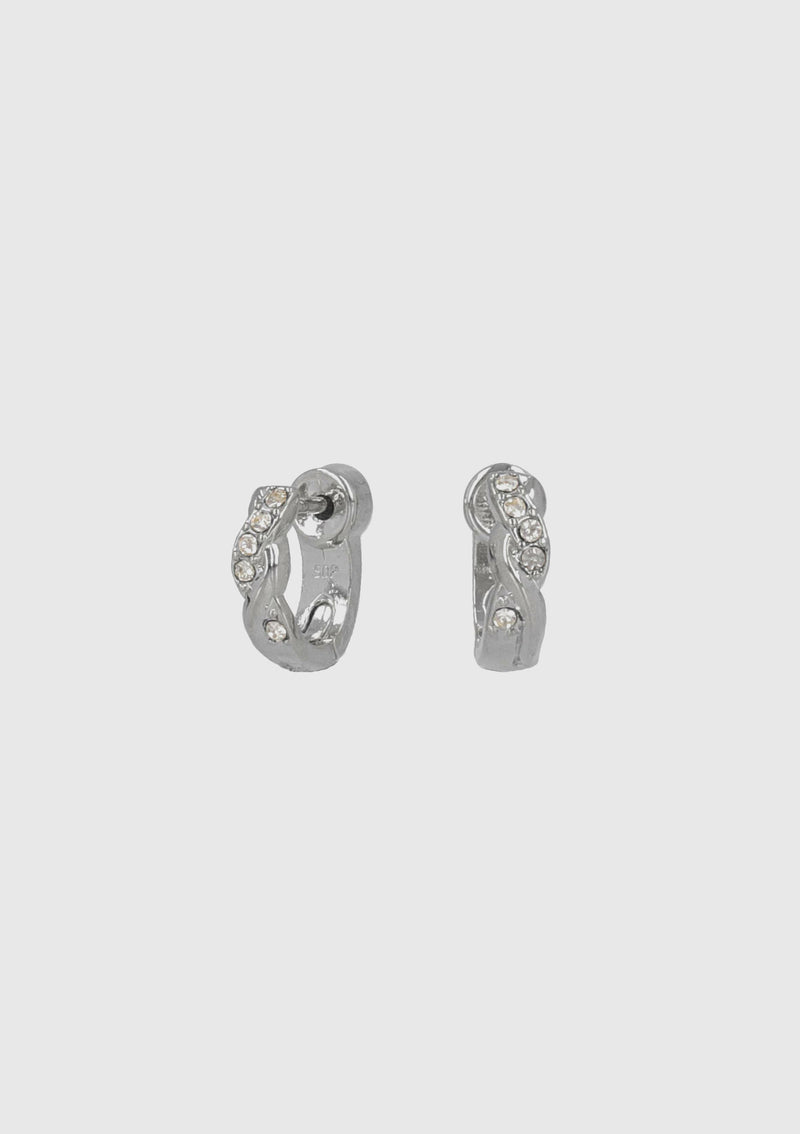 Embellished Twisted D-Hoop Earrings in Silver