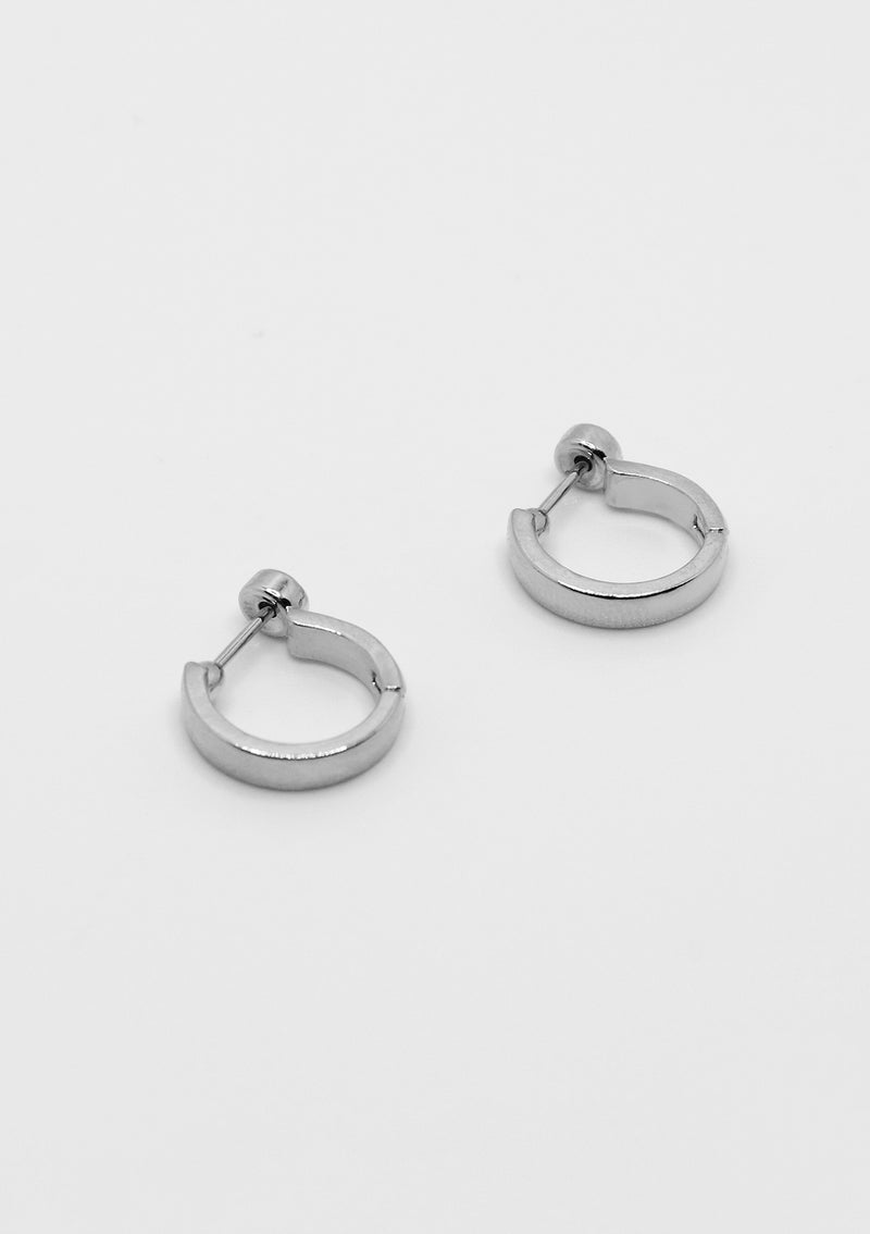 Flat Hinged D-Hoop Earrings in Silver