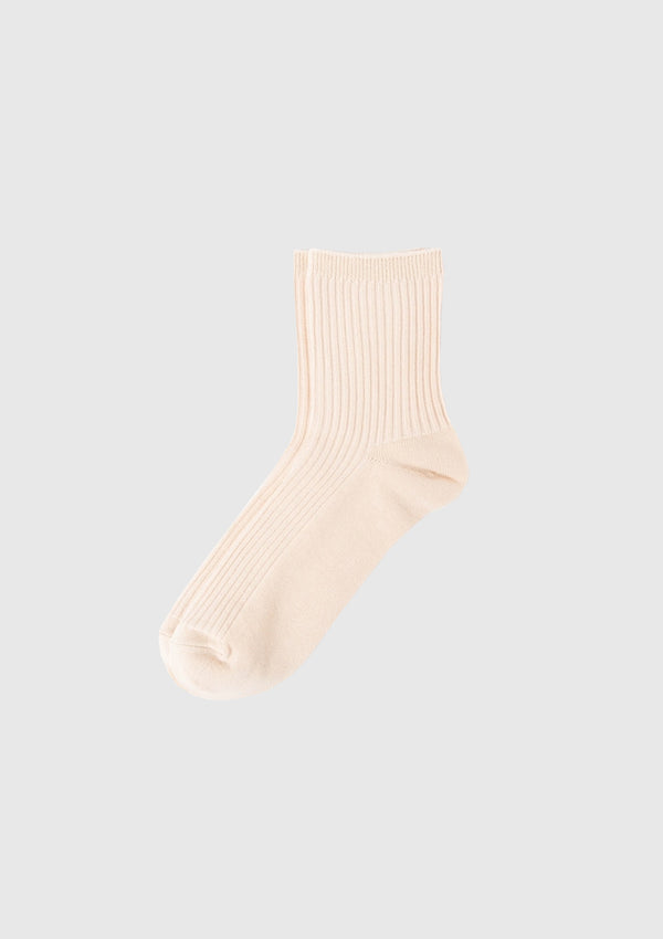 Rib-Knit Short Socks in Beige