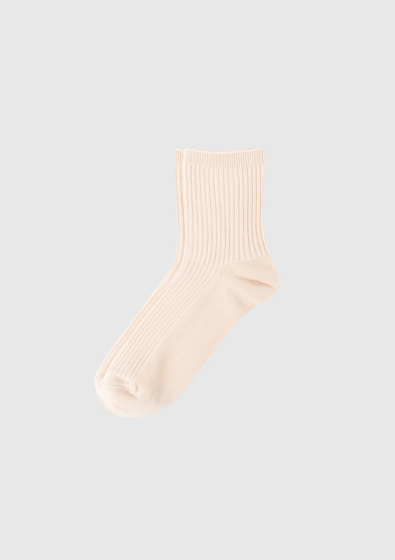 Rib-Knit Short Socks in Beige