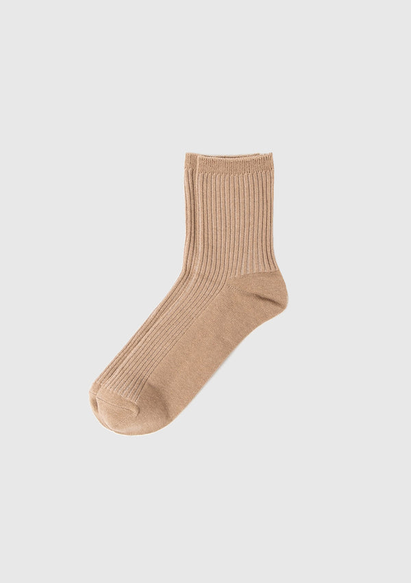 Rib-Knit Short Socks in Brown