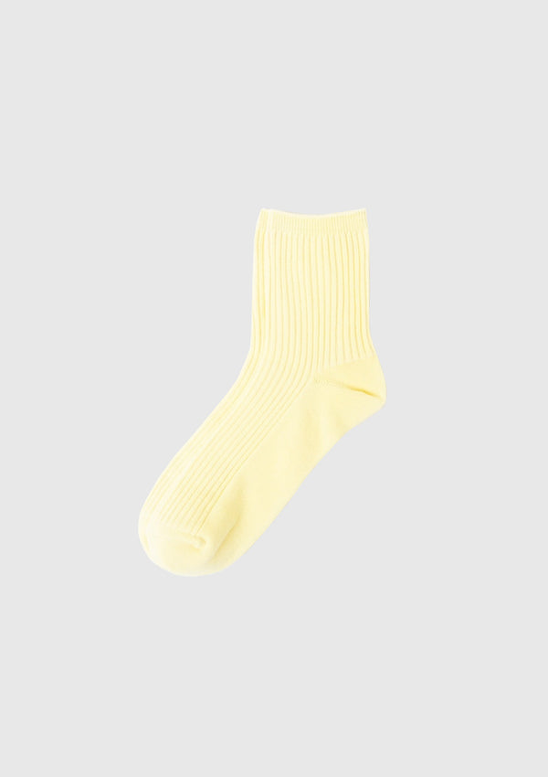 Rib-Knit Short Socks in Light Yellow