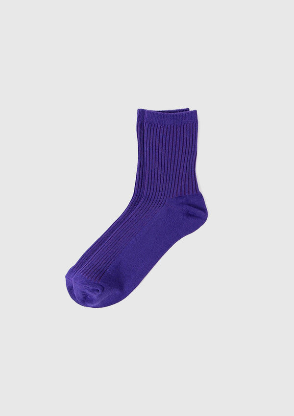 Rib-Knit Short Socks in Dark Purple