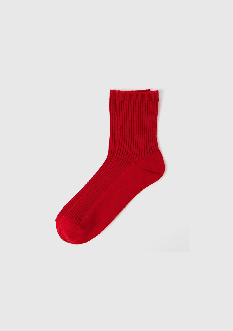 Rib-Knit Short Socks in Red