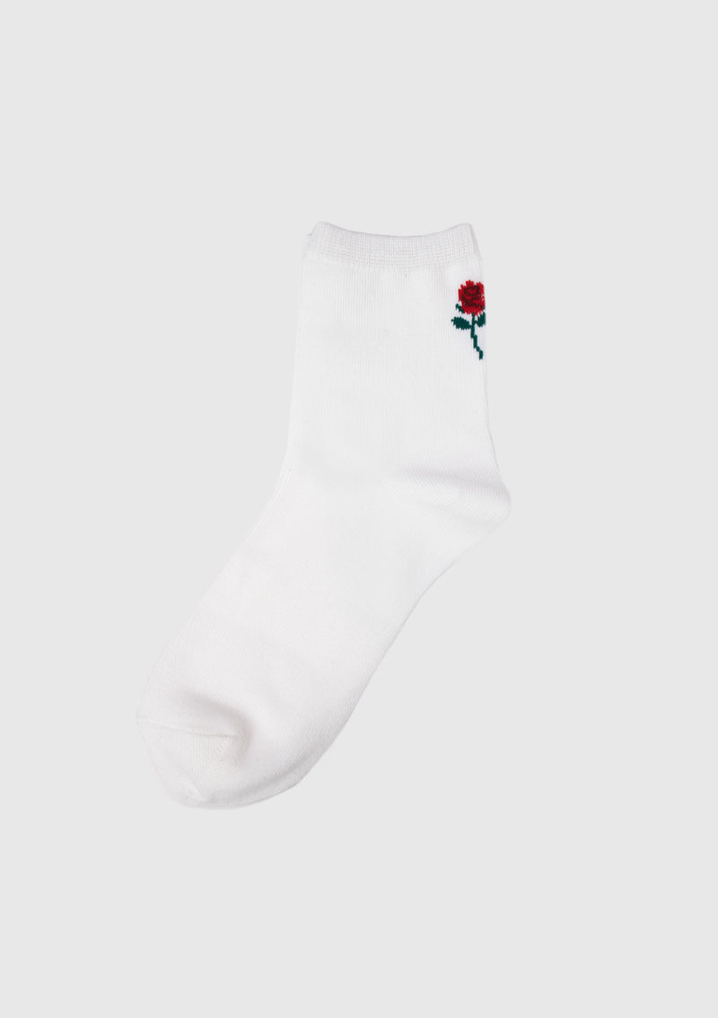 Rose Motif Short Socks in White
