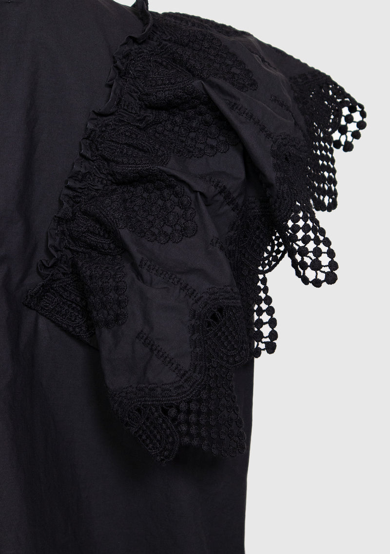 Ruffled Lace Sleeve Shirt in Black