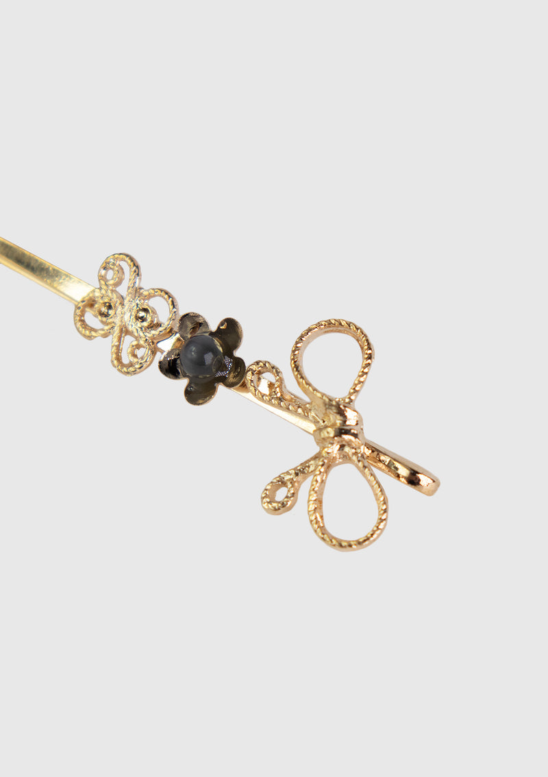 Ribbon x Flower With Diamante Hair Pin Set in Black