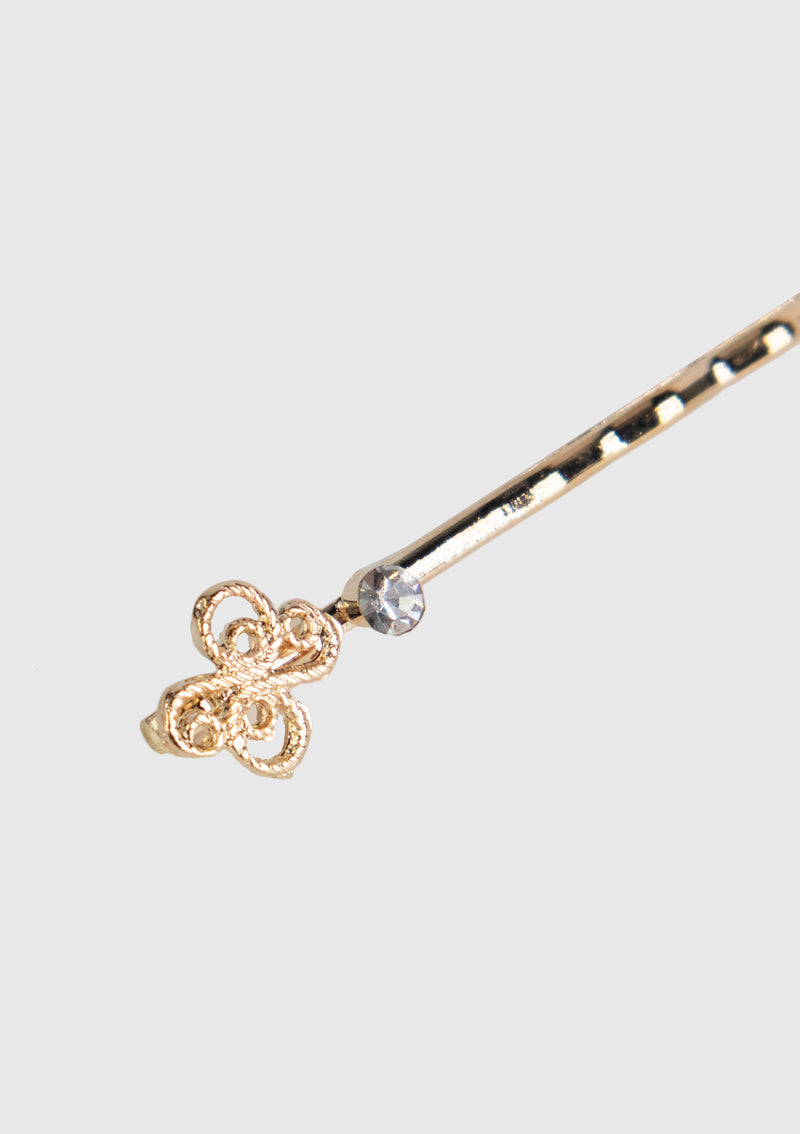 Ribbon x Flower With Diamante Hair Pin Set in Clear