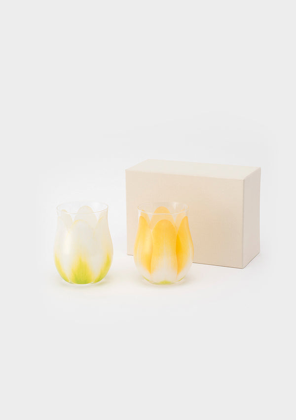 TULIP Glass 2-Piece Set in White & Yellow