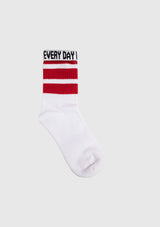 Striped Short Socks with Slogan Fold-Down Cuff in White Multi